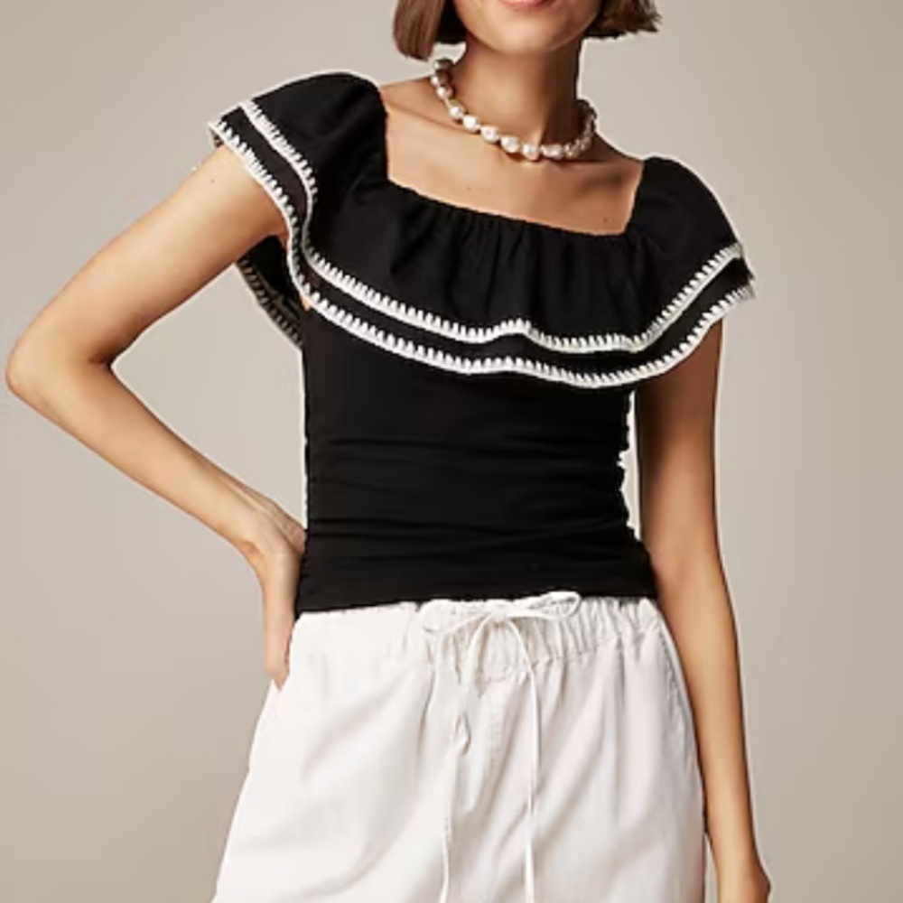 J. Crew Black Off The Shoulder Ruffle Top